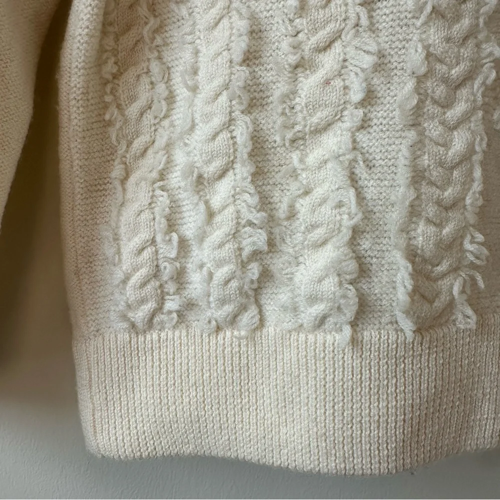 J. Crew 100% Merino Wool Textured Cable Knit Cream Sweater